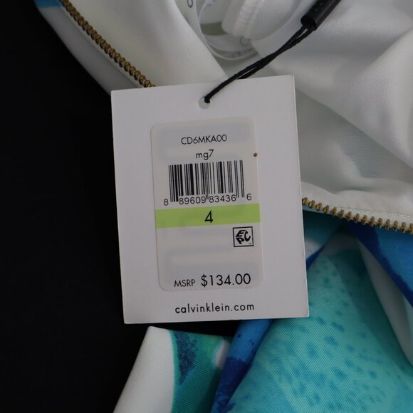 Calvin Klein Women's White Blue Teal Scuba Sheath Dress Sleeveless Size 4 NWT - Picture 5 of 9